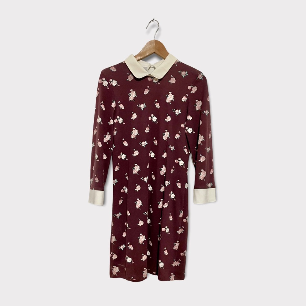 Twik burgundy floral dress with peter pan collar